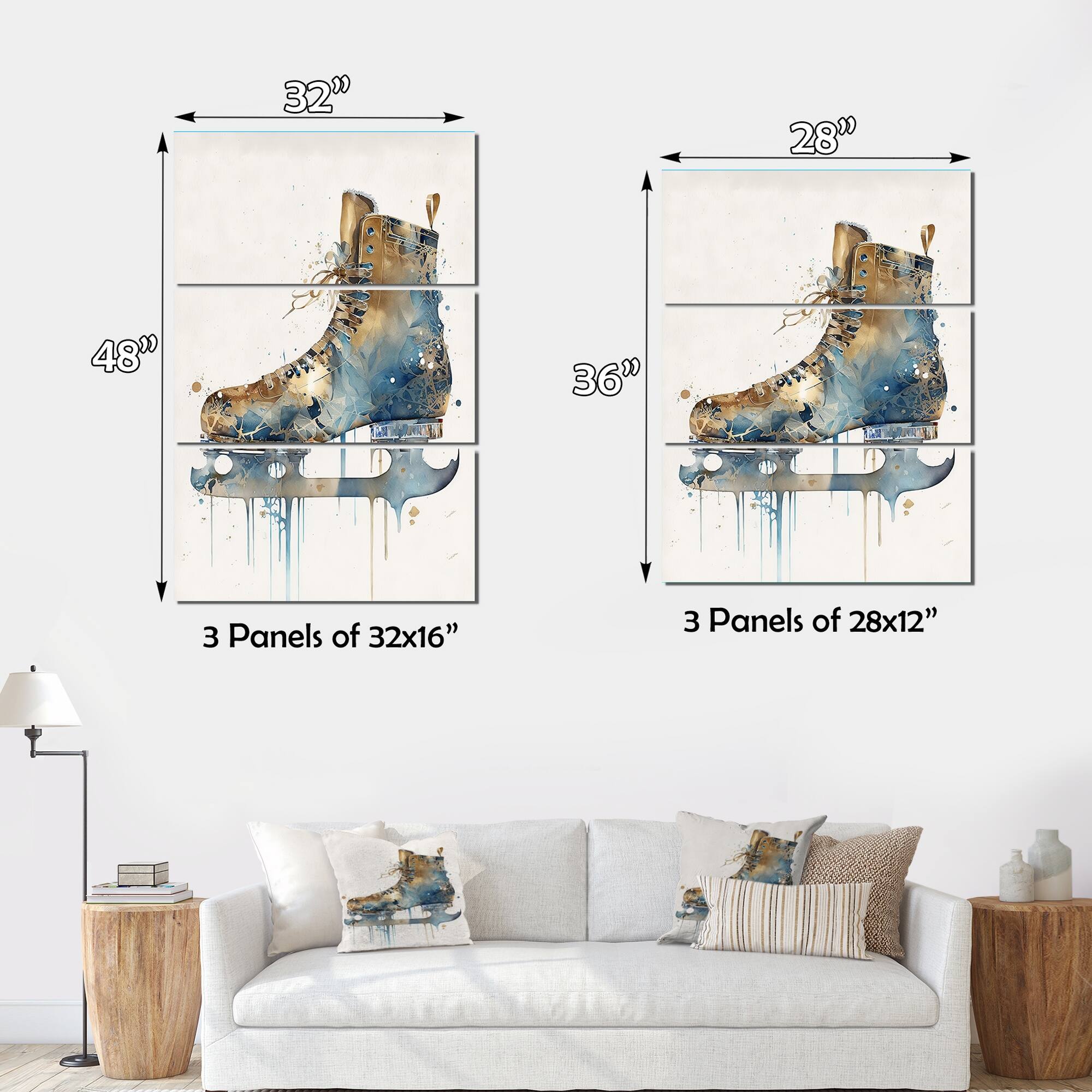 Designart "Figure Skate II" Sport Hockey Canvas Art Print 3 Panels